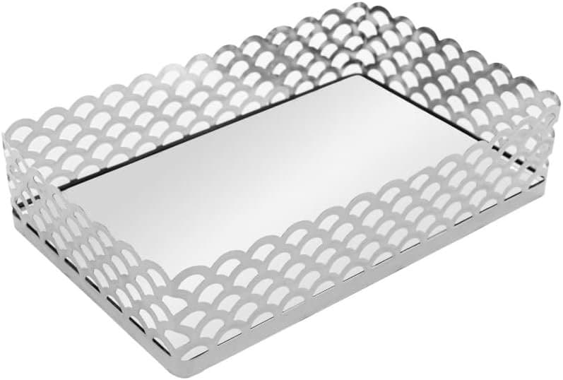 Bandeja de Metal Prata com Espelho Arles 21x14x4cm - Lyor
