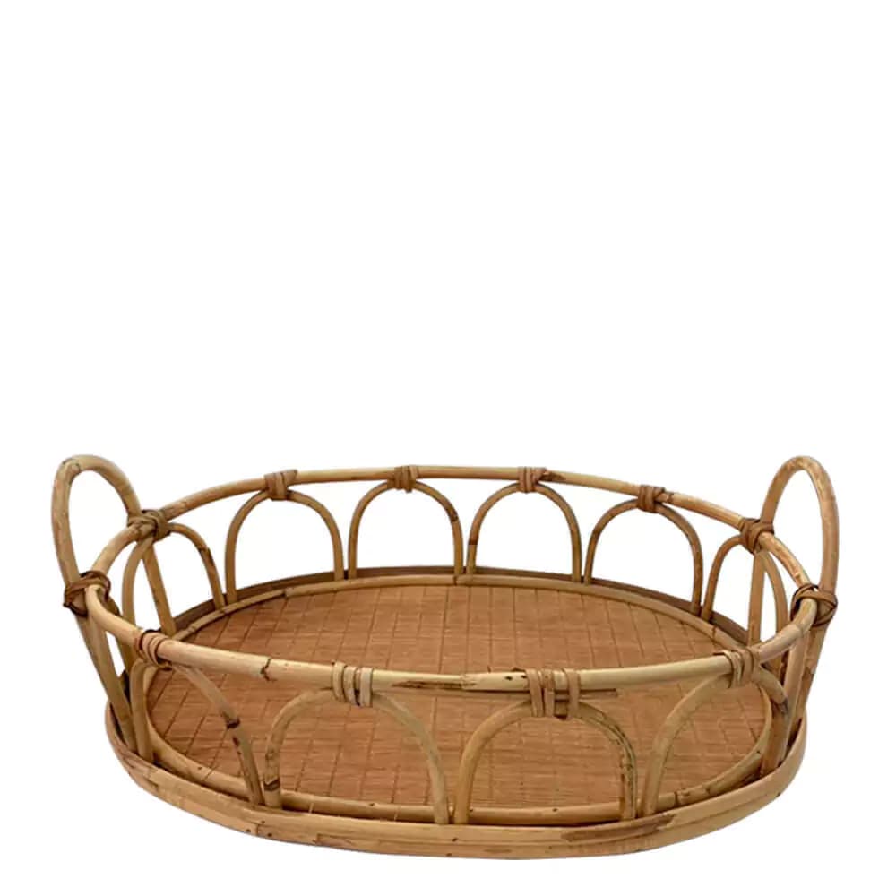 Bandeja de Rattan e Madeira 50x36x15cm