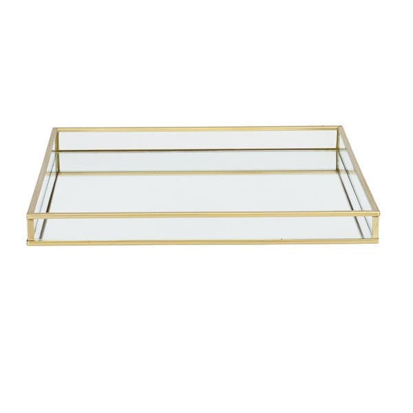 Bandeja Organizadora 26cm de Vidro e Metal Dourado 26x3x26cm Oikos