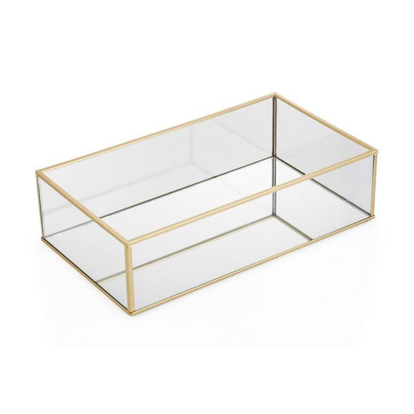 Bandeja Organizadora 30cm de Vidro e Metal Dourado 30x8x17cm Oikos