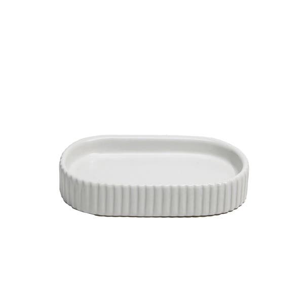 Bandeja para Banheiro de Cerâmica Branca 2x9x17cm Canelado Oikos