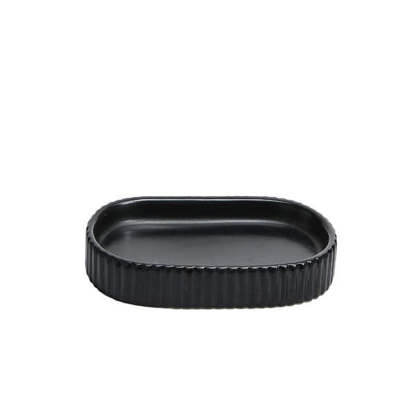 Bandeja para Banheiro de Cerâmica Preta 2x9x17cm Canelado Oikos