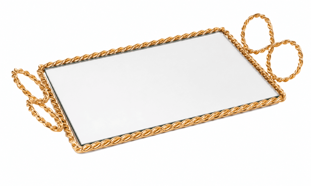 Bandeja Retangular Dourado Laço Cortesia 20cm X 12cm X 3cm