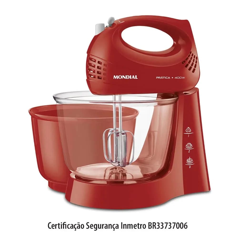 Batedeira Prática 3 Velocidades Vermelho - Mondial — Batedeira Prática 3 Velocidades Vermelho - Mondial · Ref. 2958