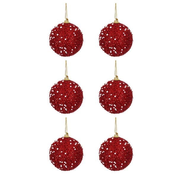 Bola de Natal Vermelha e Branca Glitter 8x8x8cm Cromus