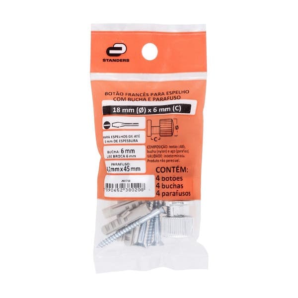 Botão Francês para até 20kg Espelho 18x6mm ABS Prata 4 peças