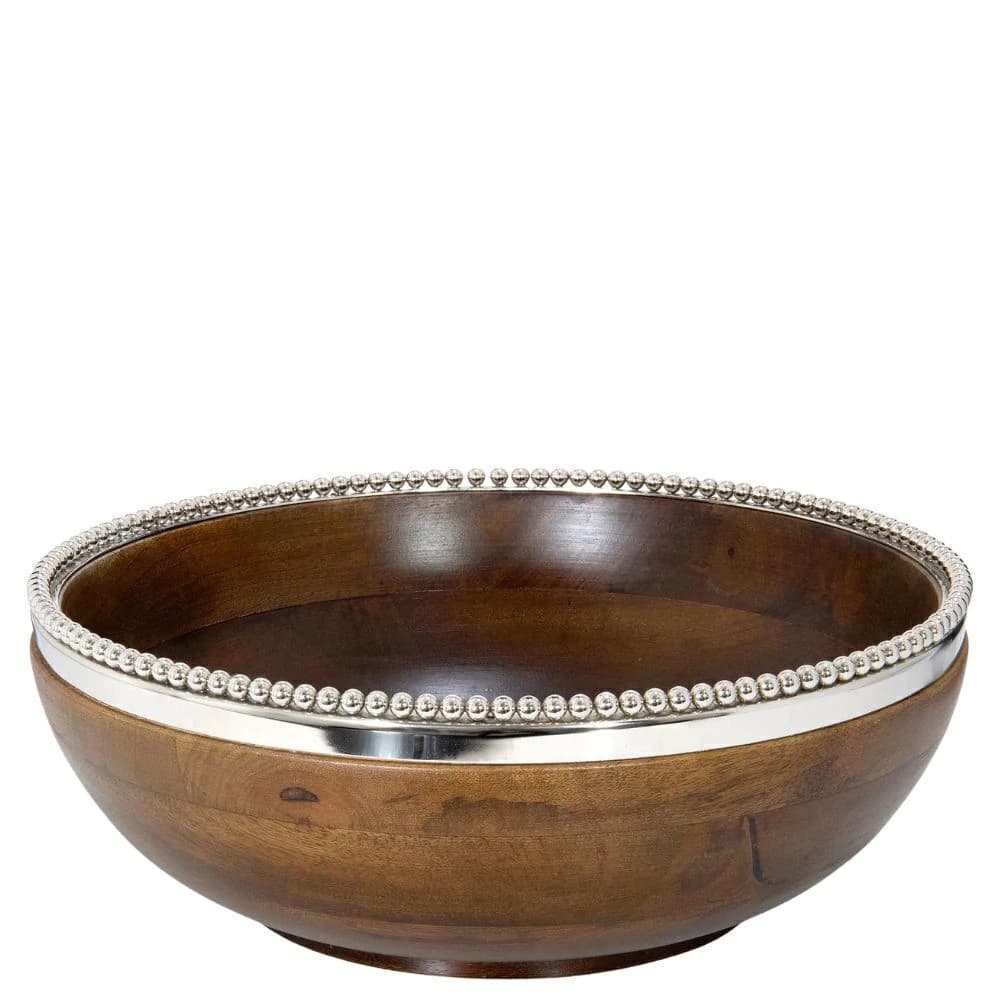 Bowl de Madeira e Aço Inox Beaded 33x18cm