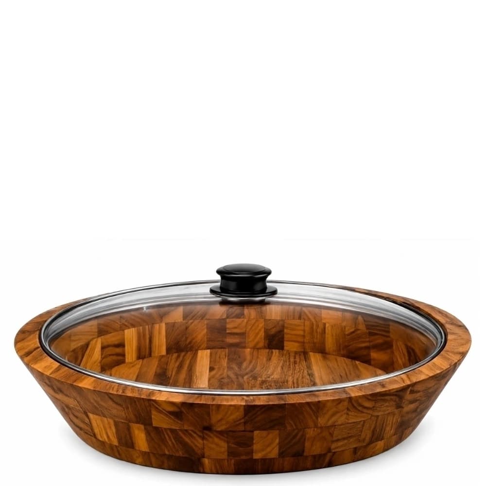 Bowl de Madeira Teca com Tampa de Vidro 40x7cm