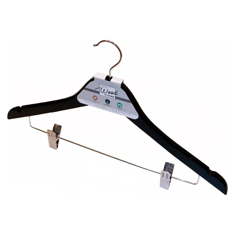 Cabide com Clips Wood Preto - Vizapi