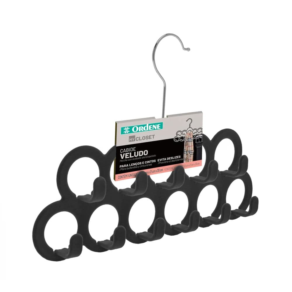Cabide de Veludo para Acessórios Preto - Ordene