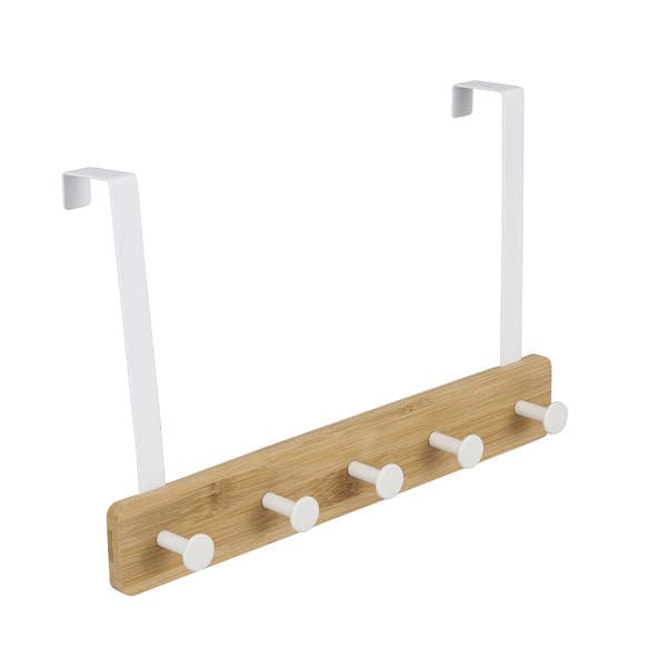 Cabideiro de Porta 5 Ganchos sem Furos Bambu 25,5x4,8x38,5cm Oikos
