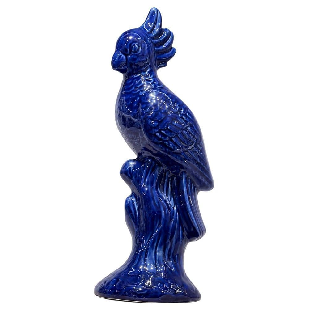 Cacatua Decorativa de Porcelana Azul Cobalto 31x12cm