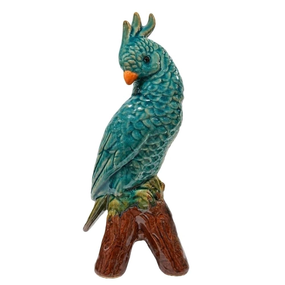 Cacatua Decorativa de Porcelana Turquesa 31x12cm