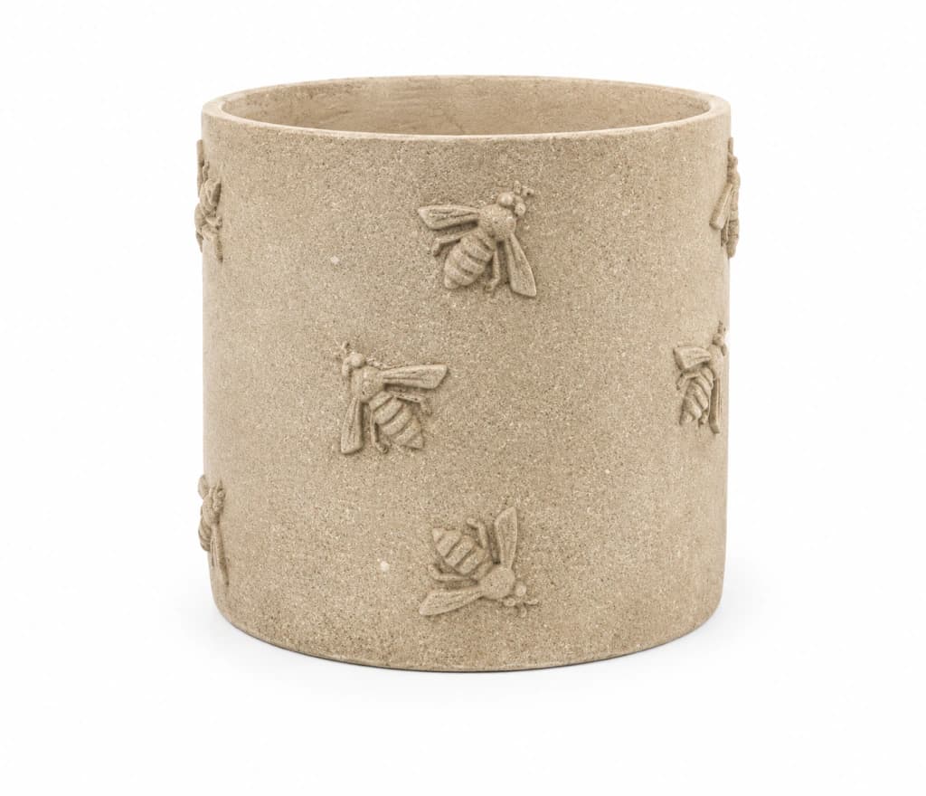 Cachepot de Cimento com Detalhe de Abelha Marrom — Única