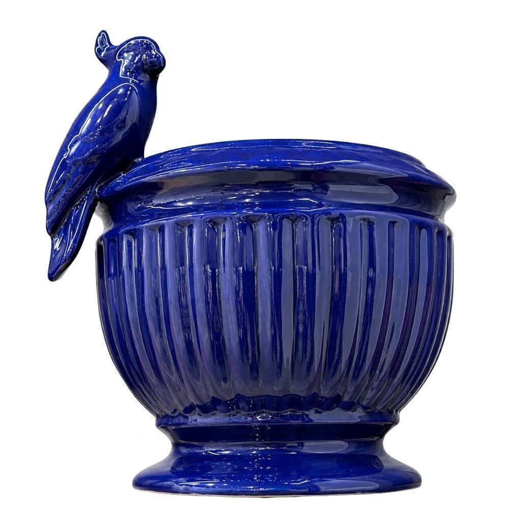 Cachepot de Porcelana Papagaio Azul Cobalto 44x30cm