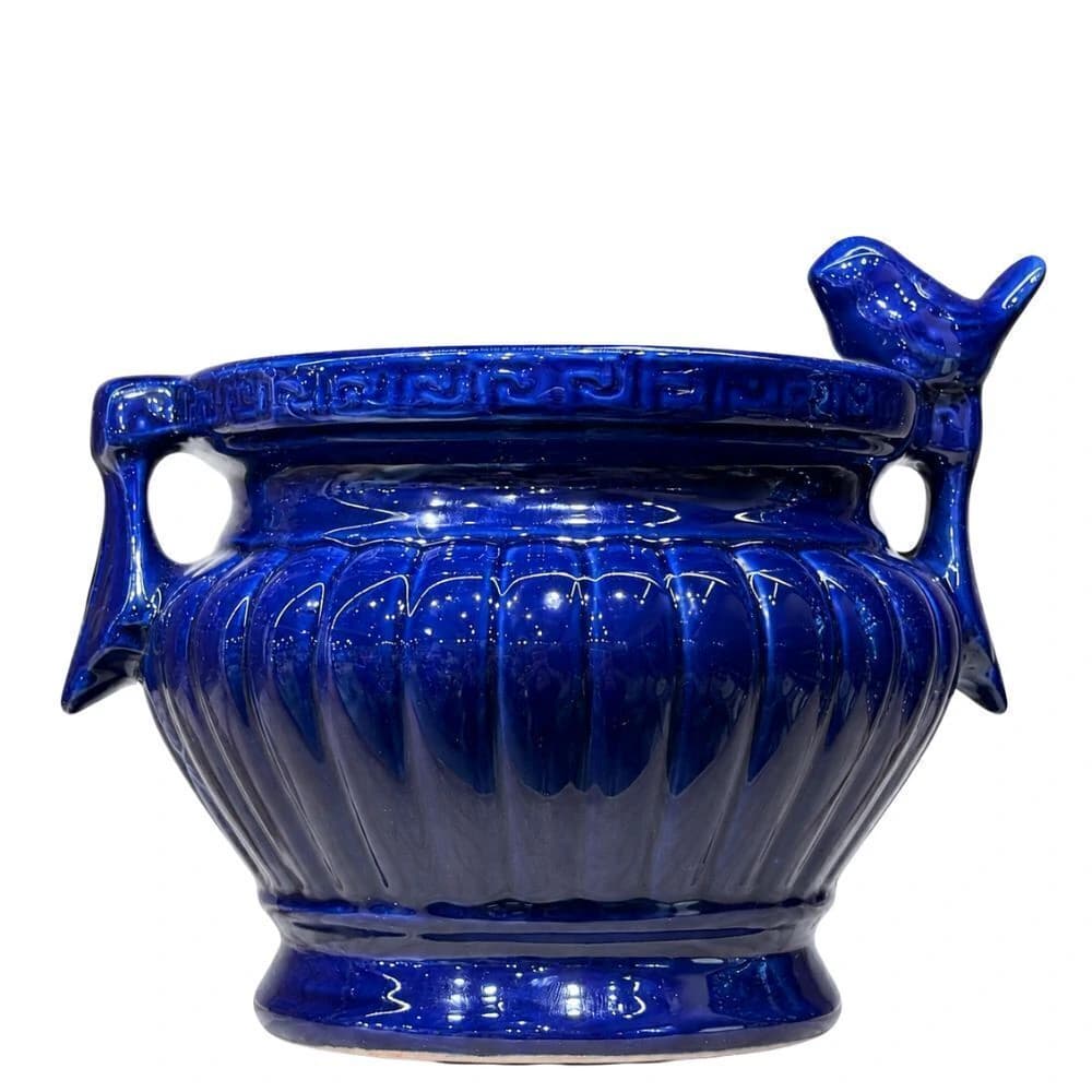 Cachepot de Porcelana Pássaro Azul Cobalto 26x16cm