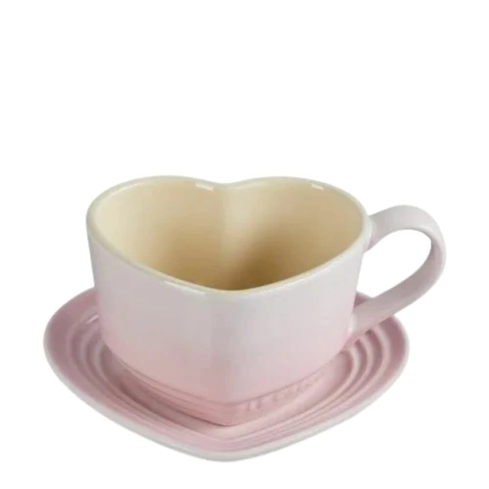 Caneca de Cerâmica com Pires Coração Le Creuset Shell Pink 350ml