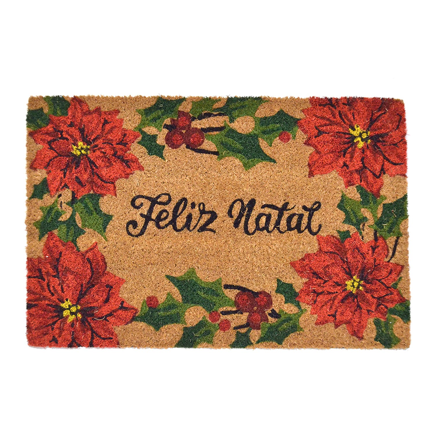 Capacho Natalino Feliz Natal Flores 60cm - Espressione Christmas