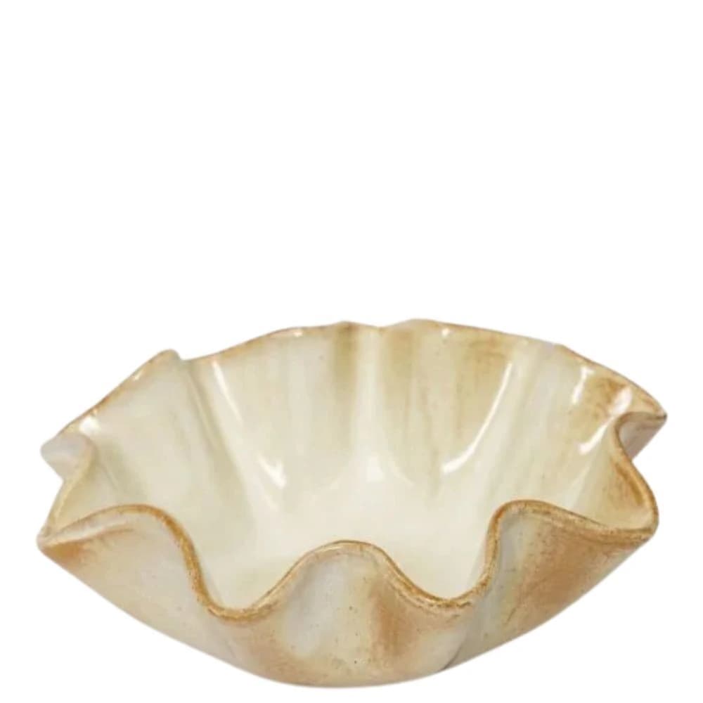 Centro de Mesa de Cerâmica Babados Off White 17cm
