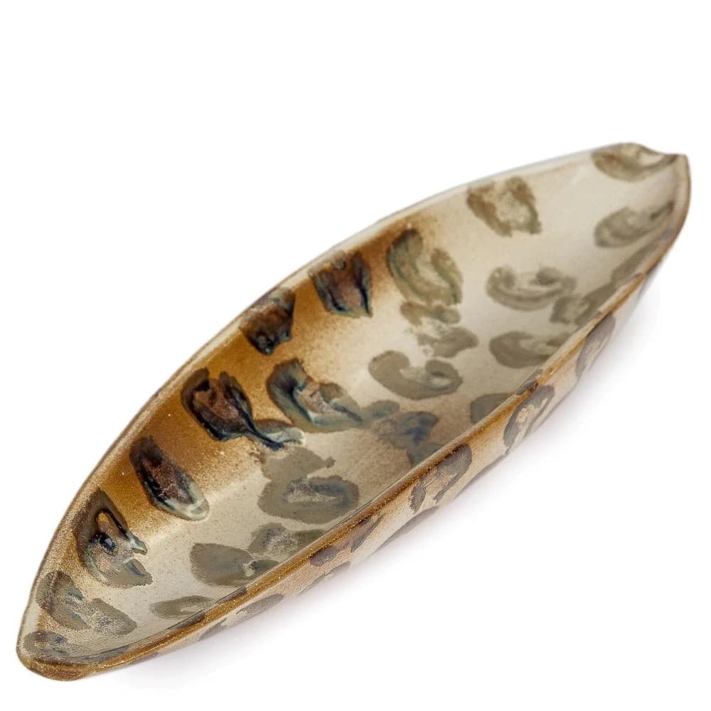 Centro de Mesa de Cerâmica Canoa Leopardo 47x17x8cm