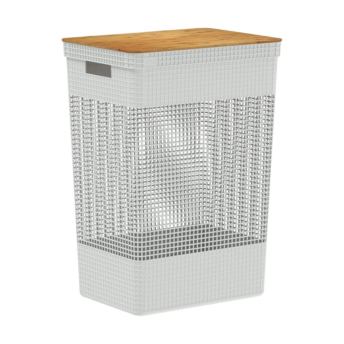 Cesto de roupas Ou 49L com tampa de bambu Linha Grid — Branco Oceano