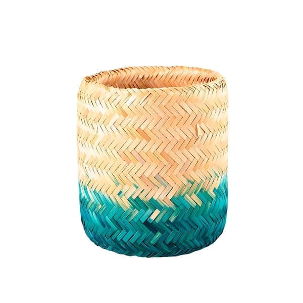 Cesto Fibra Natural e Azul 26x23x23cm Floral Atlanta