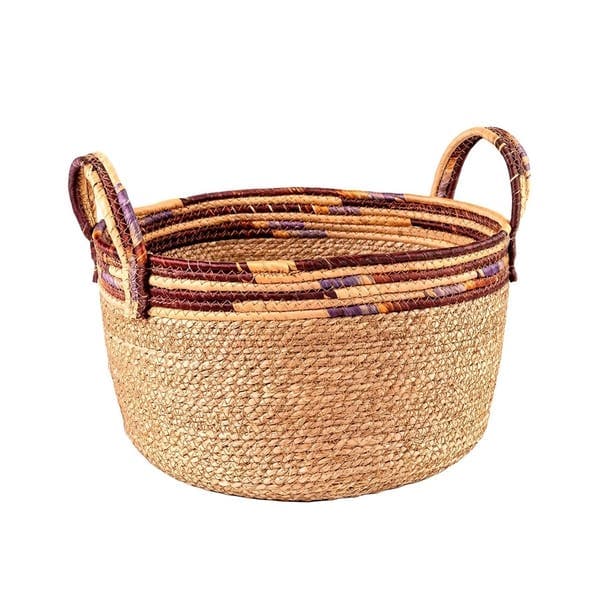 Cesto Fibra Natural e Roxo 27x35x35cm Floral Atlanta