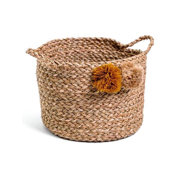Cesto Fibra Palha Pompom 16x21 cm Alluria