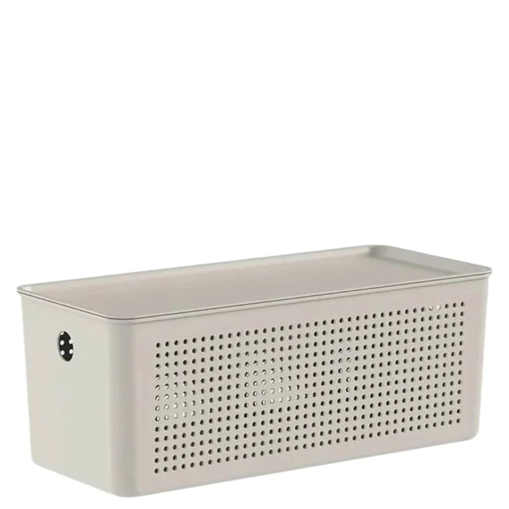 Cesto Organizador com Tampa ou Flow Bege 34x15x14cm