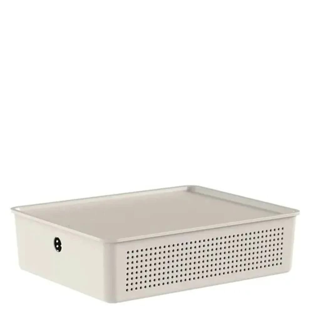 Cesto Organizador com Tampa ou Flow Bege 34x27x10cm