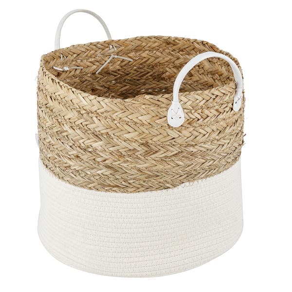 Cesto Organizador Fibra e Algodão Bege 34x38x38 cm Seagrass YOI