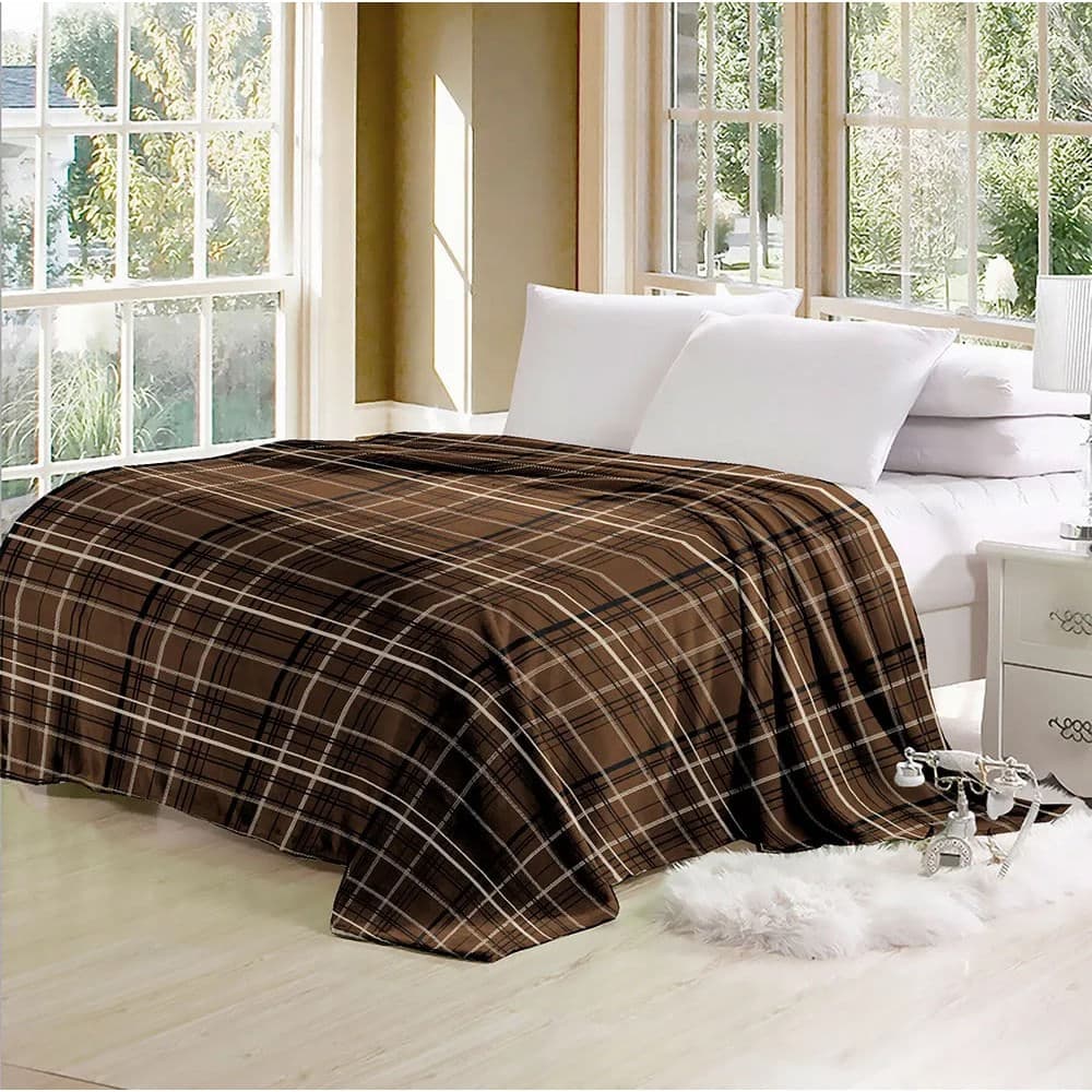 Cobertor de Microfibra Casal Plaid Marrom - Beau Tissu
