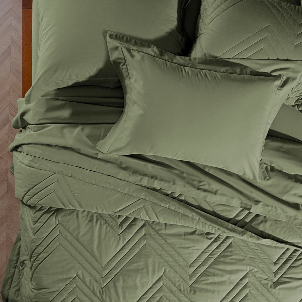 Colcha Casal com 2 Porta-travesseiros 200 Fios Ivy Verde Campo
