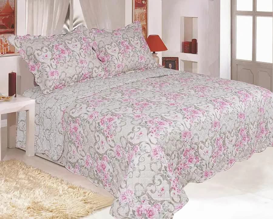 Colcha Realce Decorativa Queen com 2 Porta Travesseiros