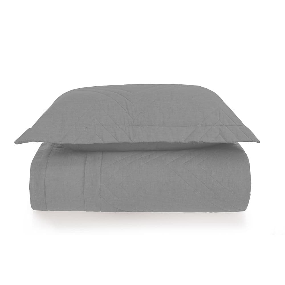 Colcha Solteiro com Porta-travesseiro 100% Algodão Tesso Cinza