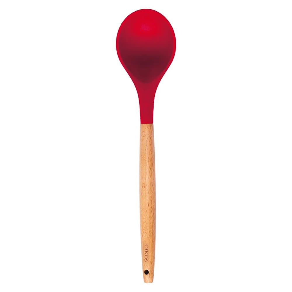 Colher de Silicone com Cabo De Bambu 31cm Vermelha - Oikos