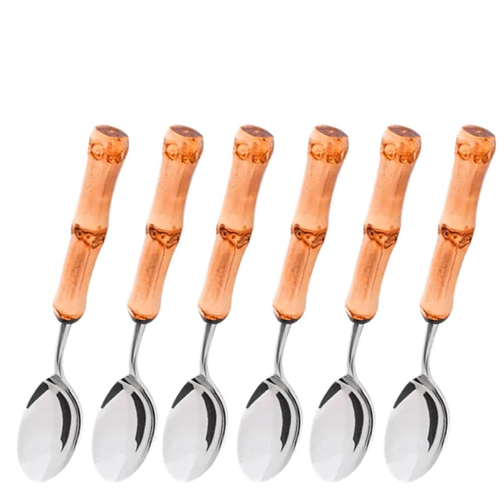Colher de Sobremesa de Aço Inox e Bambu 19cm 6pçs