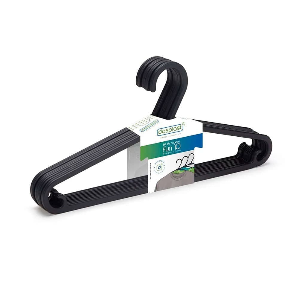Conjunto De Cabide 10 Peças Preto - Dasplast