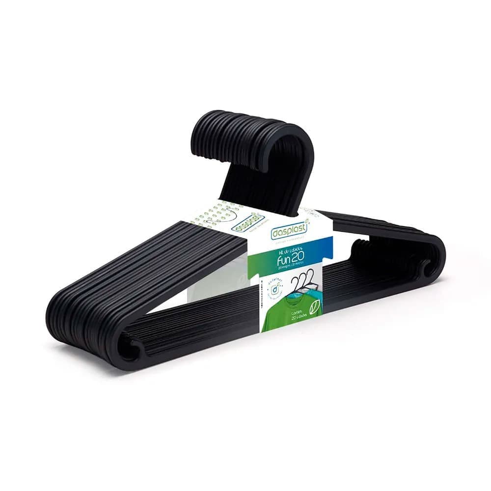 Conjunto De Cabide 20 Peças Preto - Dasplast