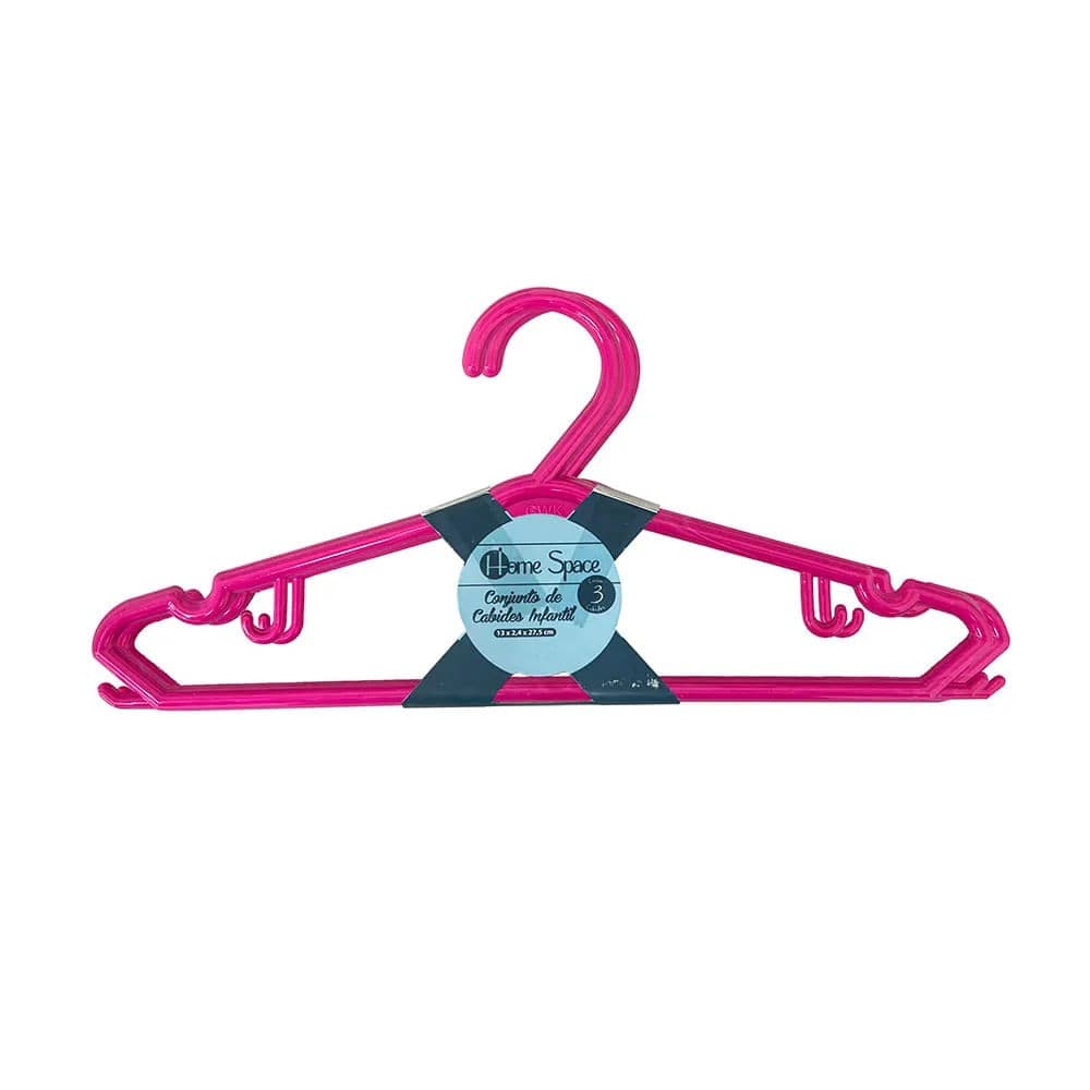 Conjunto de Cabides Infantil 3 Peças Rosa - Home Space