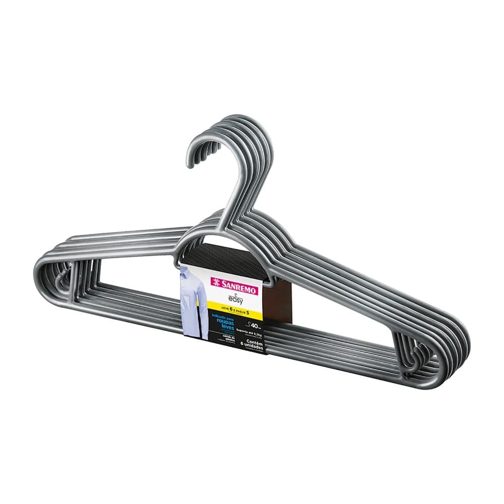 Conjunto de Cabides Mais L6 P5 Cinza 6 Peças - Sanremo