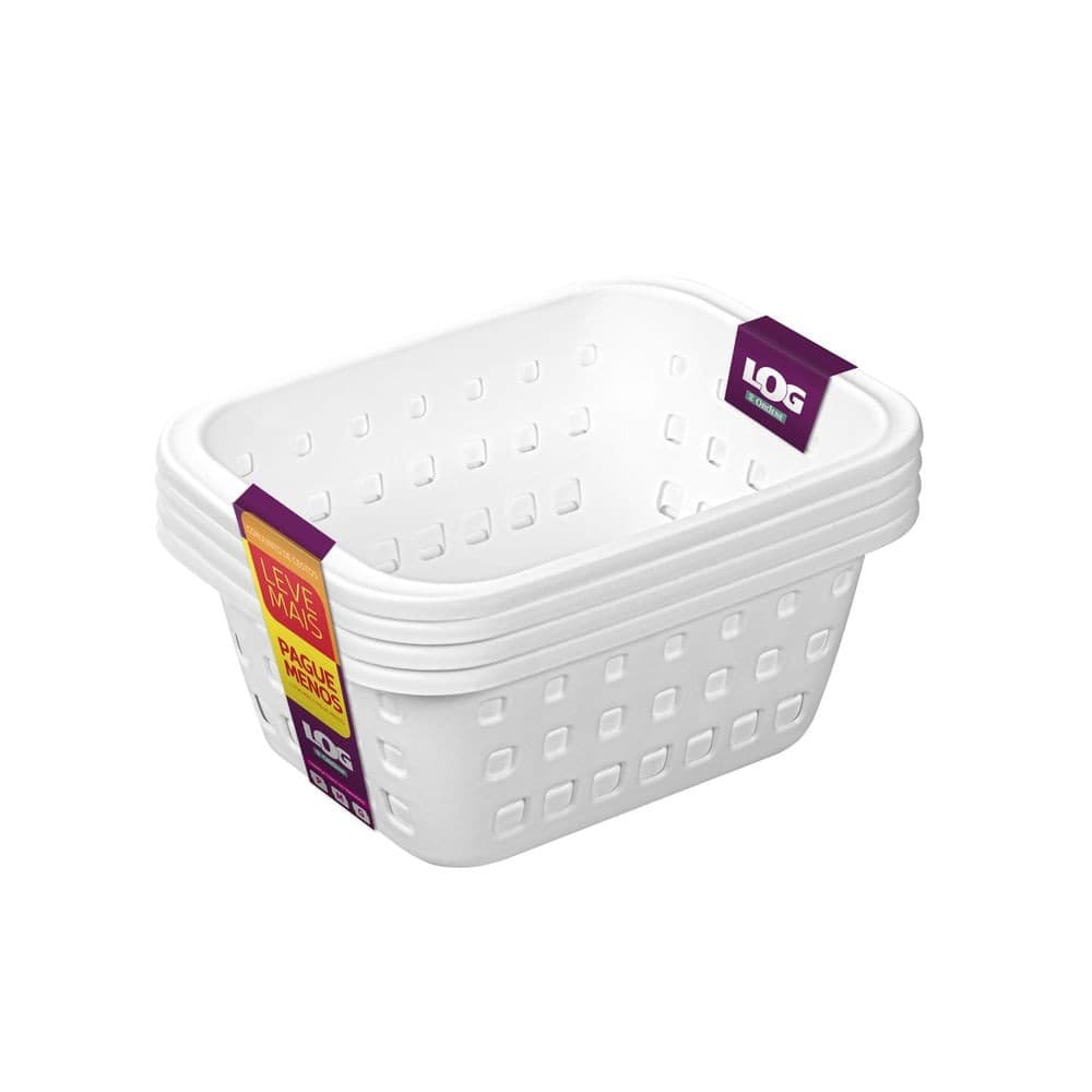 Conjunto de Cesto Organizador Log 1,4l 4 Peças Branco - Ordene