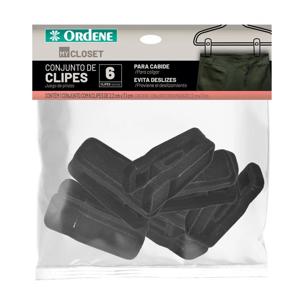 Conjunto de Clips De Veludo 6 Peças Preto - Ordene
