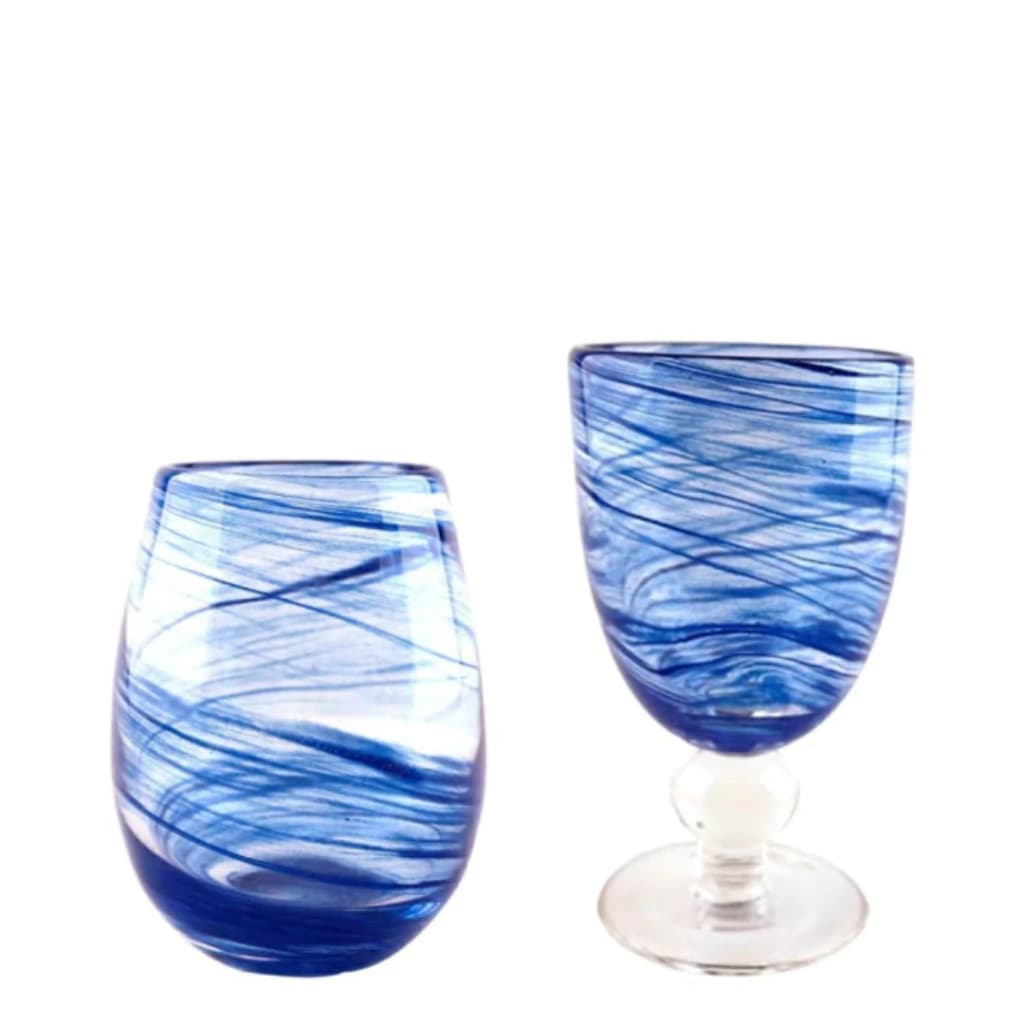 Conjunto de Copo e Taça de Vidro Sodocalcio Azul 12pçs