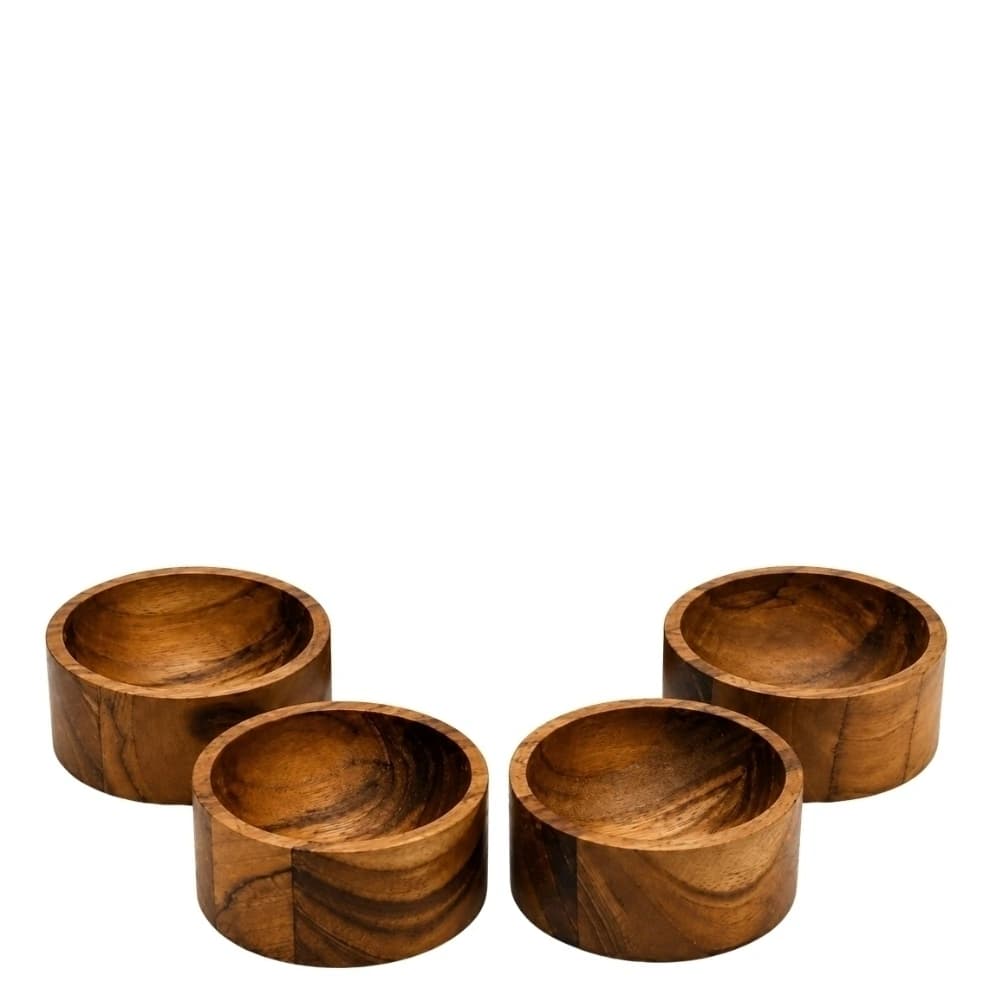Conjunto de Ramekins de Madeira Teca 7x3cm 4pçs