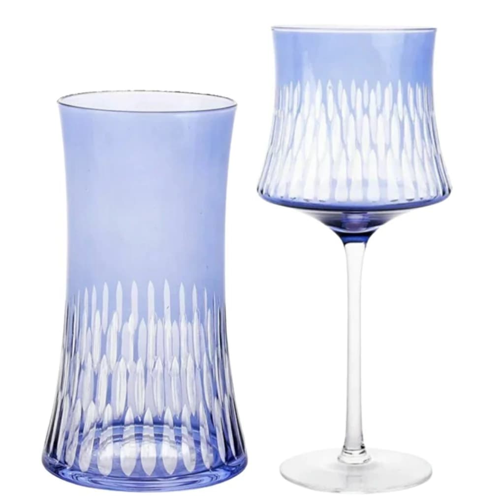 Conjunto de Taças e Copos de Vidro Azul 12pçs