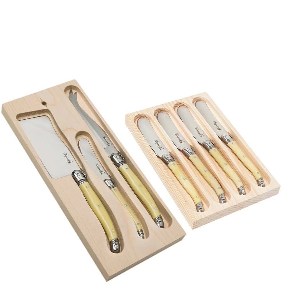 Conjunto Faca para Patê e Queijo de Aço Inox Laguiole Marfim 7pçs