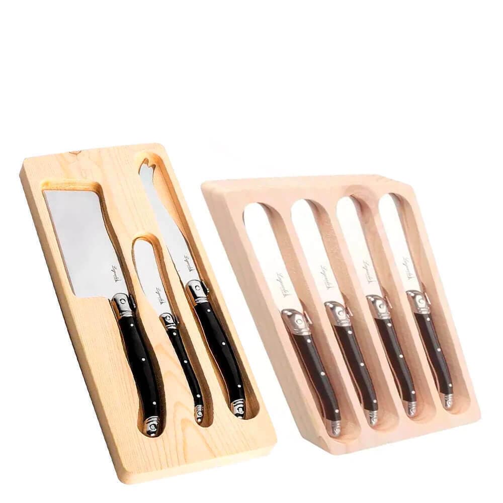 Conjunto Faca para Patê e Queijo de Aço Inox Laguiole Preto 7pçs