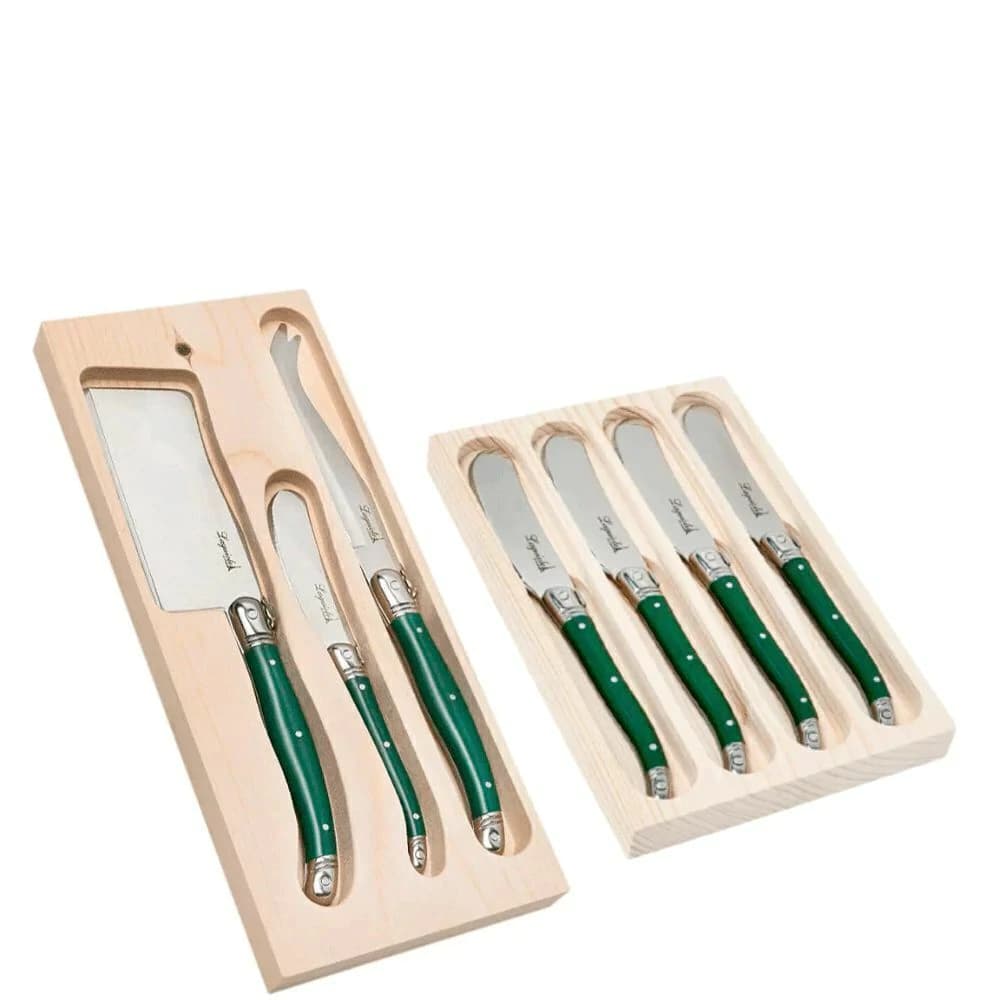 Conjunto Faca para Patê e Queijo de Aço Inox Laguiole Verde 7pçs