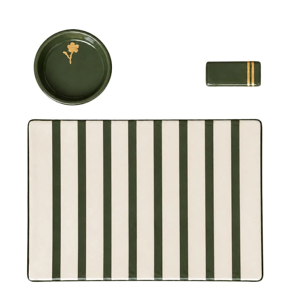 Conjunto Japonês de Cerâmica Verde 3pçs